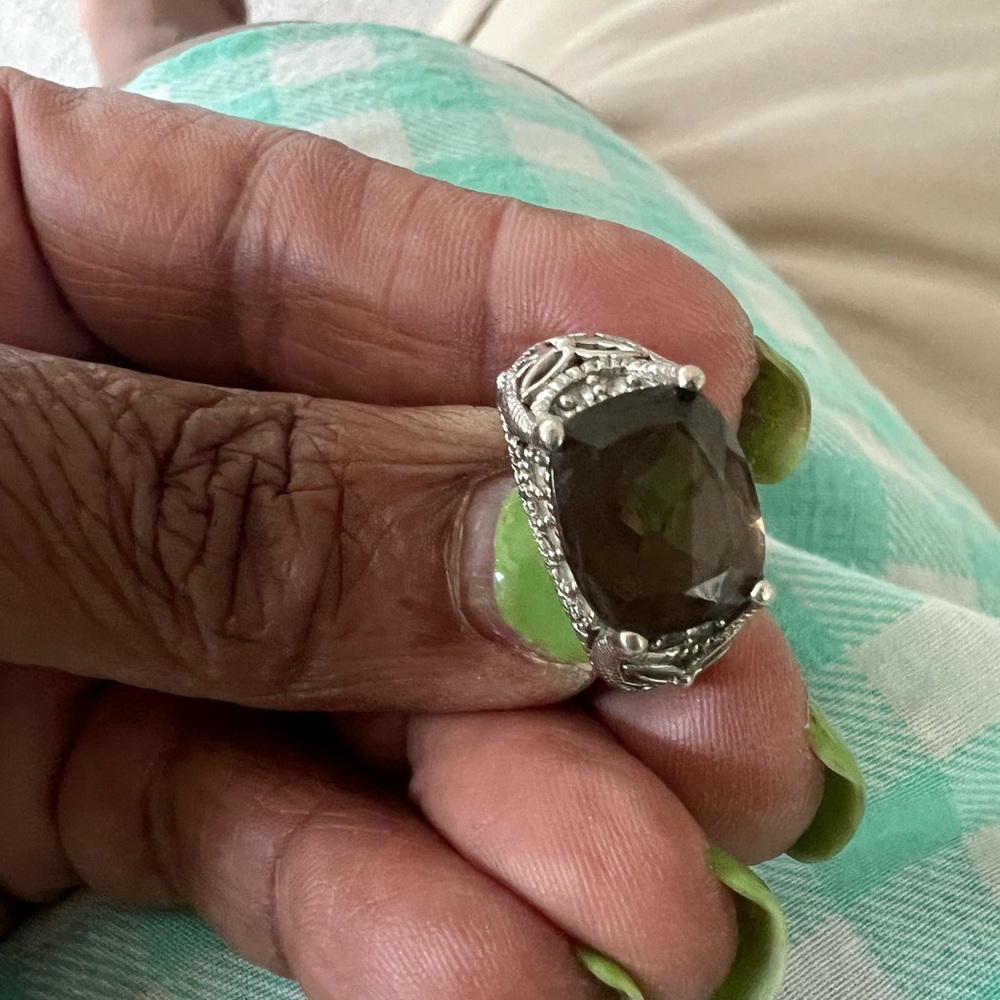 Zales Silver Ring with Brown Gemstone
